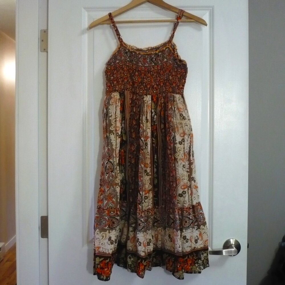 Vintage 90s Paisley Lined Cotton Dress High Waist Boho - S 🦋